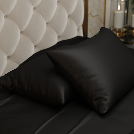 Silk-Like Midnight Black Pillow Covers - Set of 2