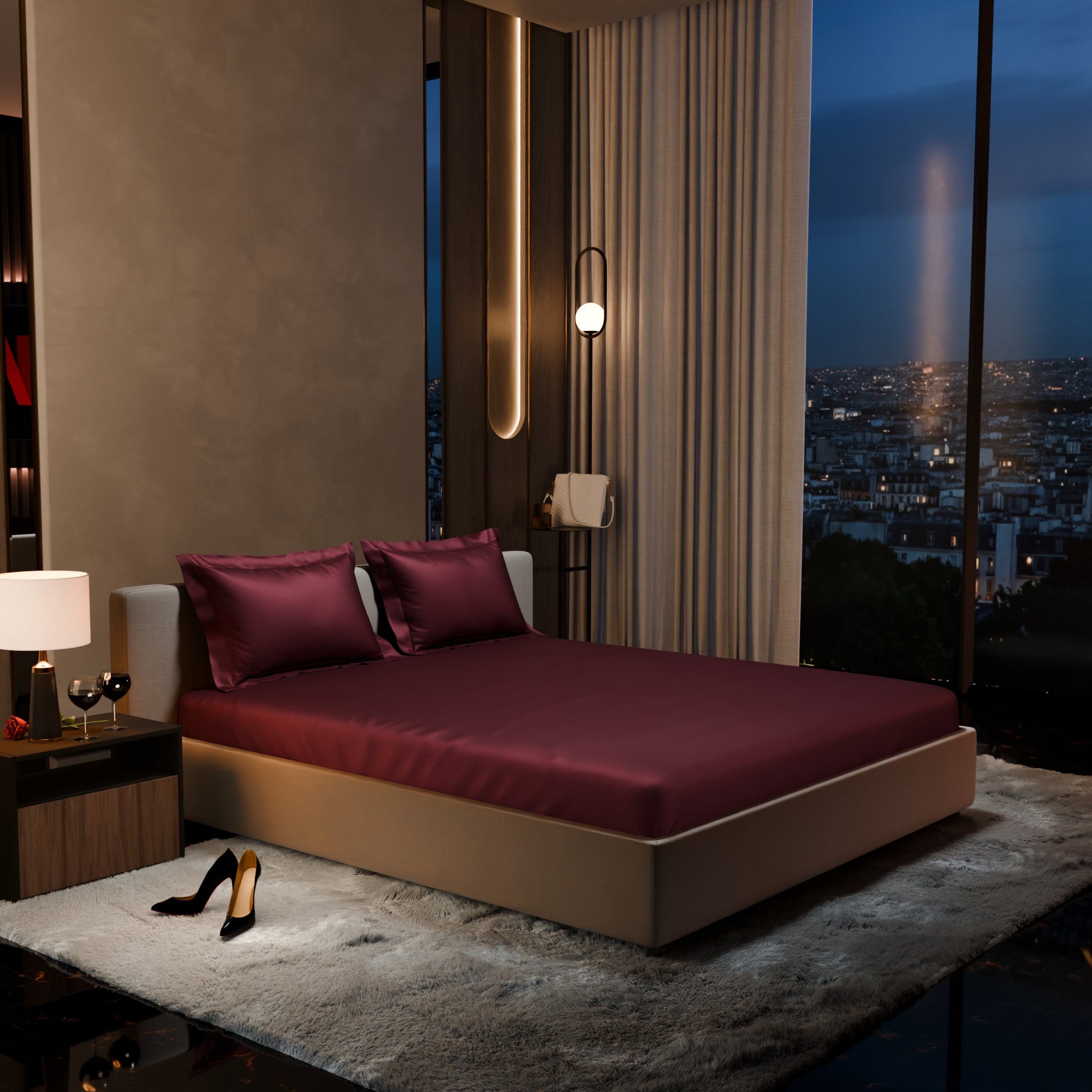 Velvet Wine Fitted Bedsheets | Luxury Bedding at Stoa Paris
