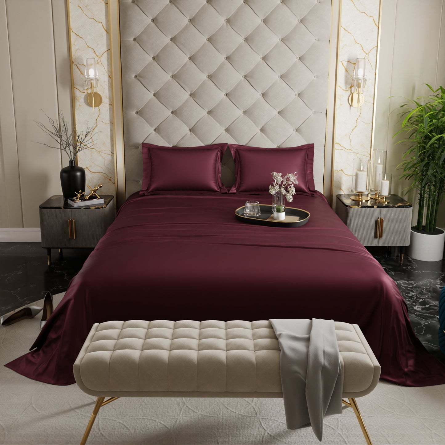 Velvet Wine Flat Bedsheet Set