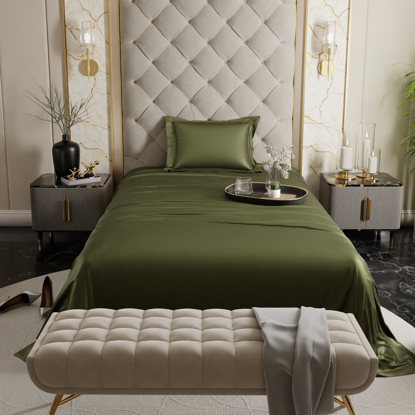 Olive Oasis Flat Bedsheet Set