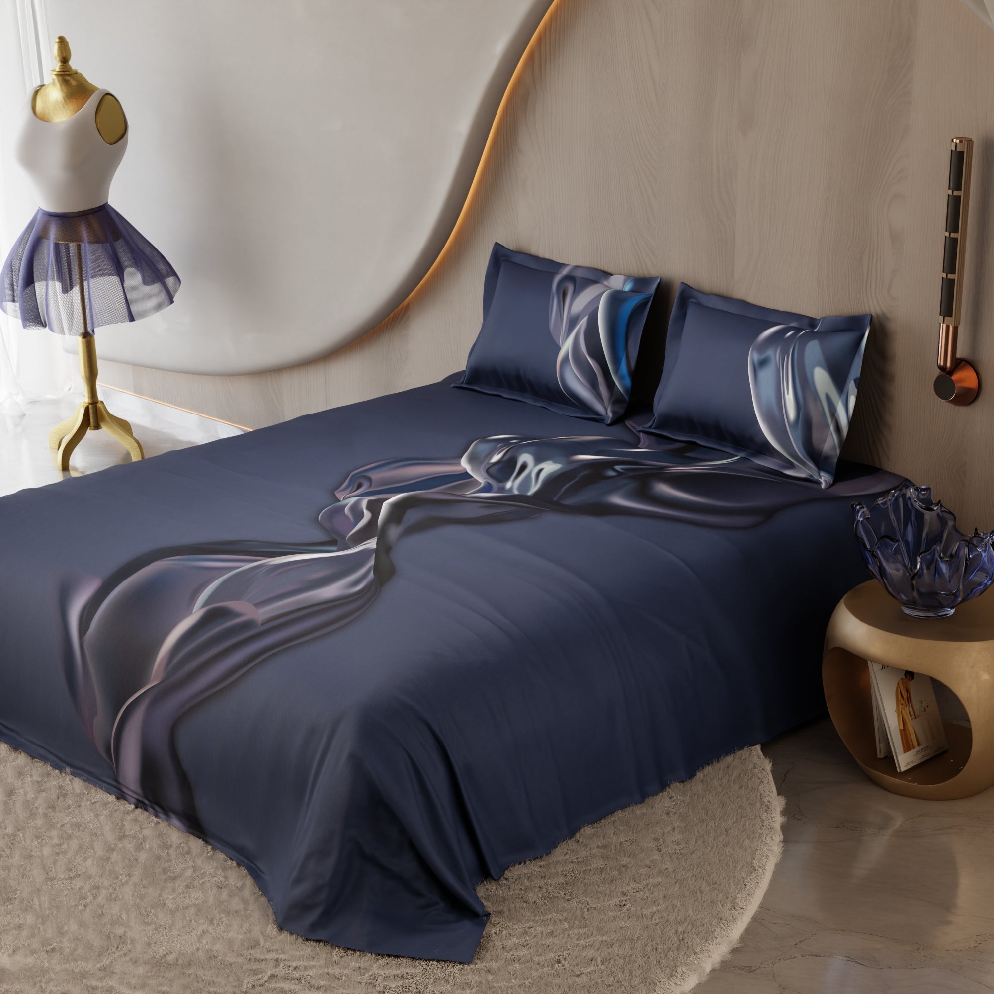 Midnight Cascade 100% Cotton Bedsheet Set