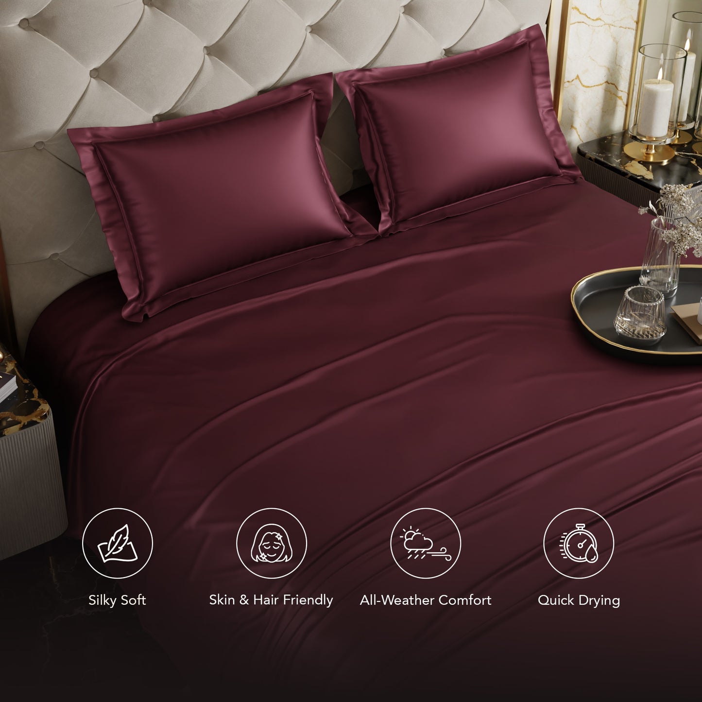 Velvet Wine Flat Bedsheet Set