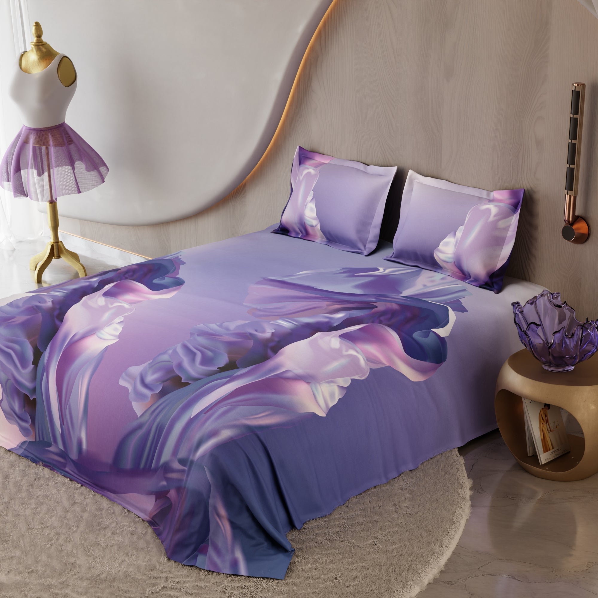 Lilac Twirl 100% Cotton Bedsheet Set