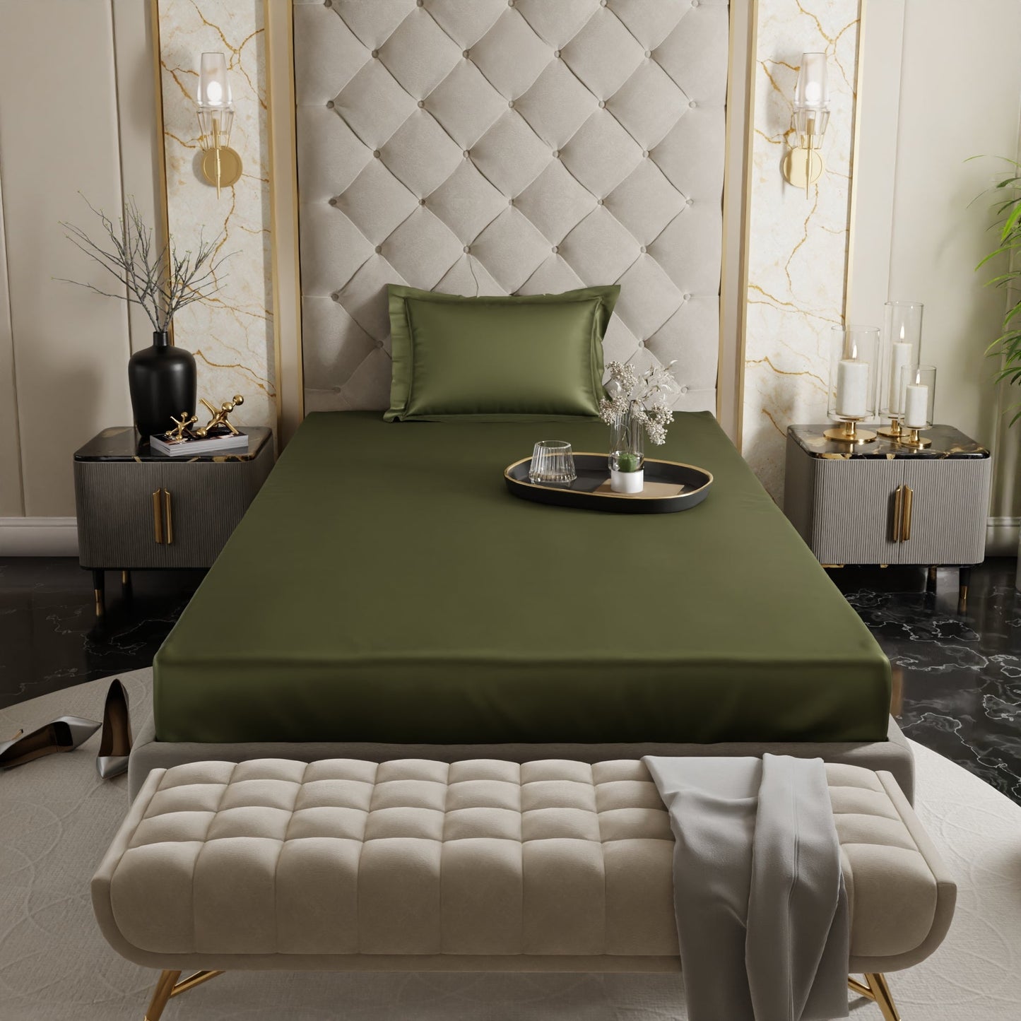 Olive Oasis Fitted Bedsheet Set