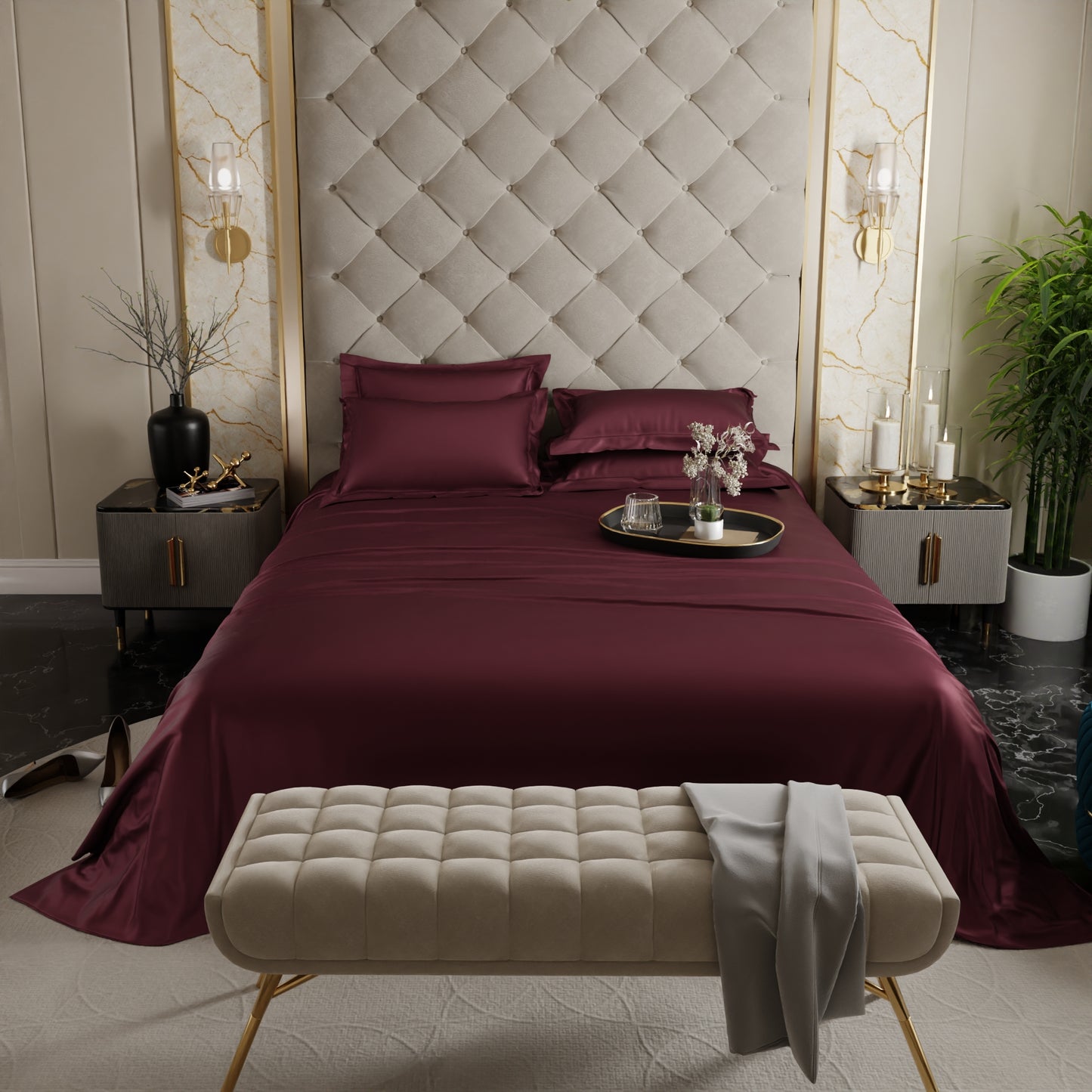 Velvet Wine Flat Bedsheet Set