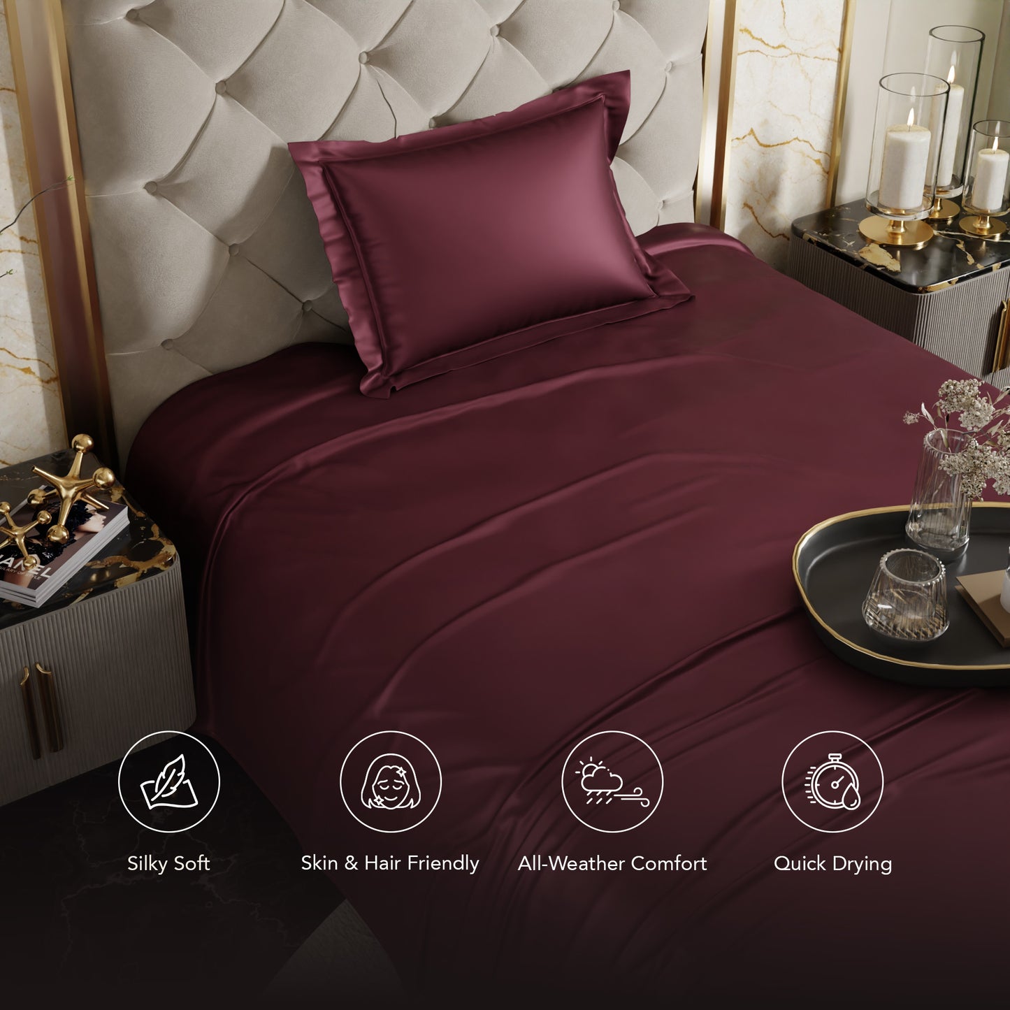 Velvet Wine Flat Bedsheet Set