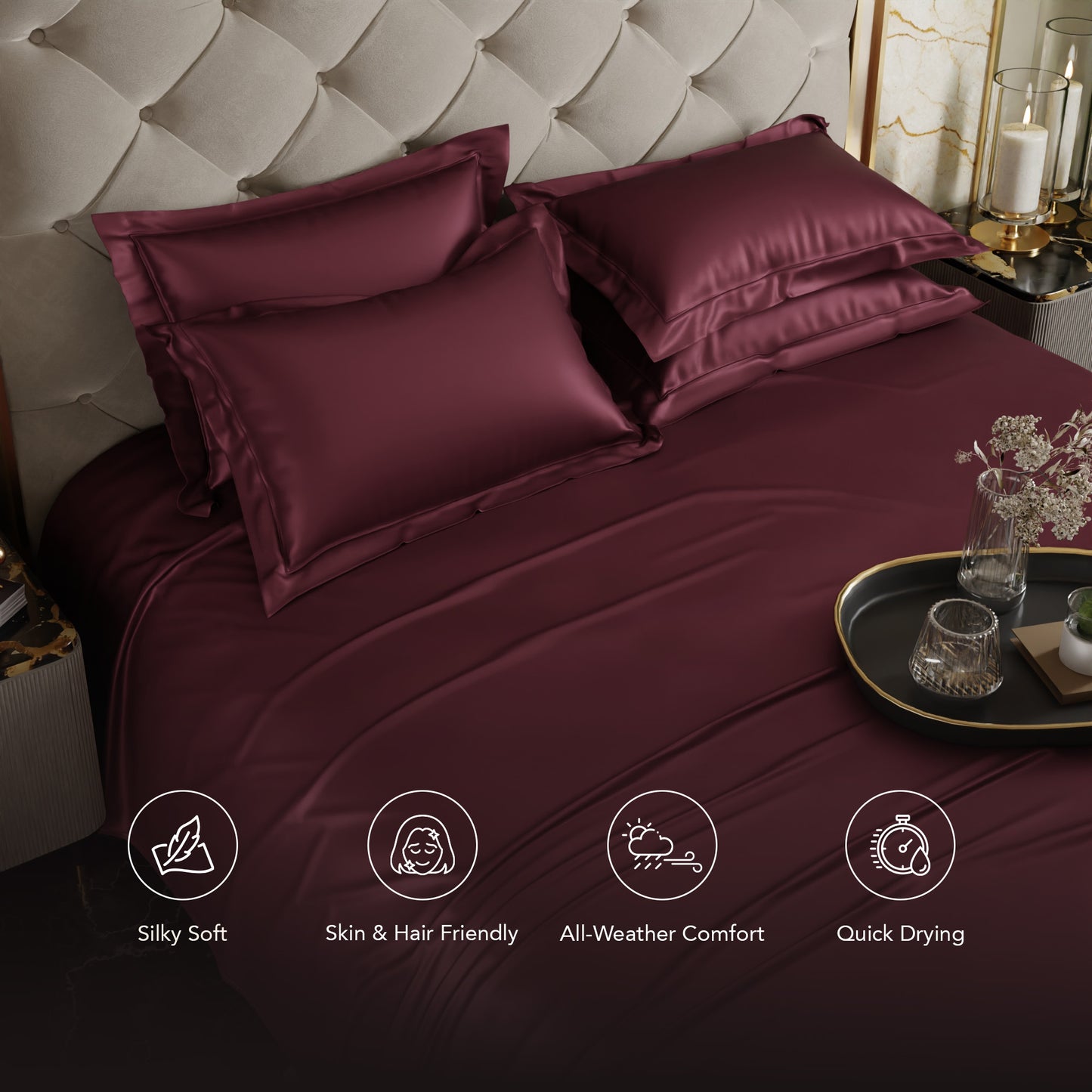 Velvet Wine Flat Bedsheet Set