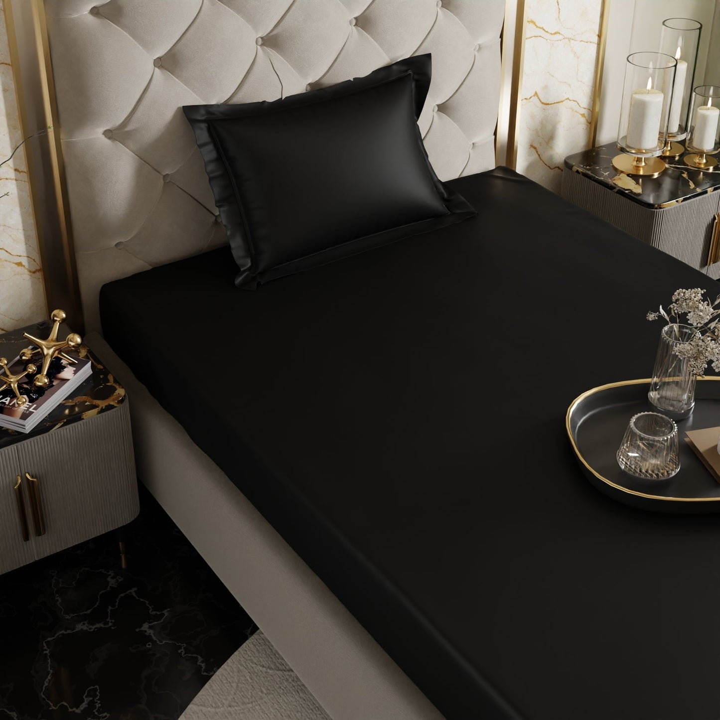 Midnight Black Fitted Bedsheet Set