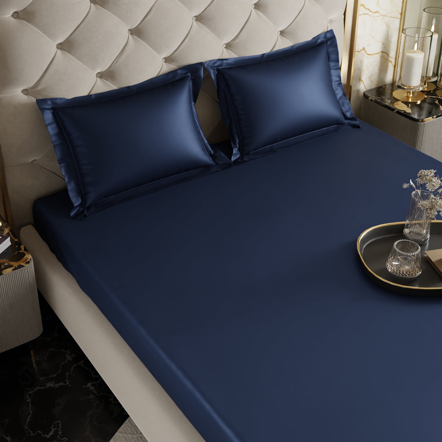 Mystique Blue Fitted Bedsheet Set