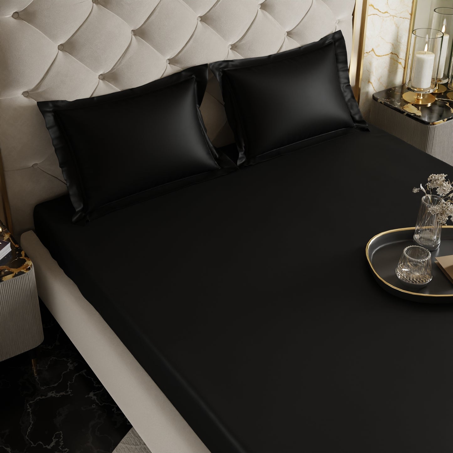 Midnight Black Fitted Bedsheet Set