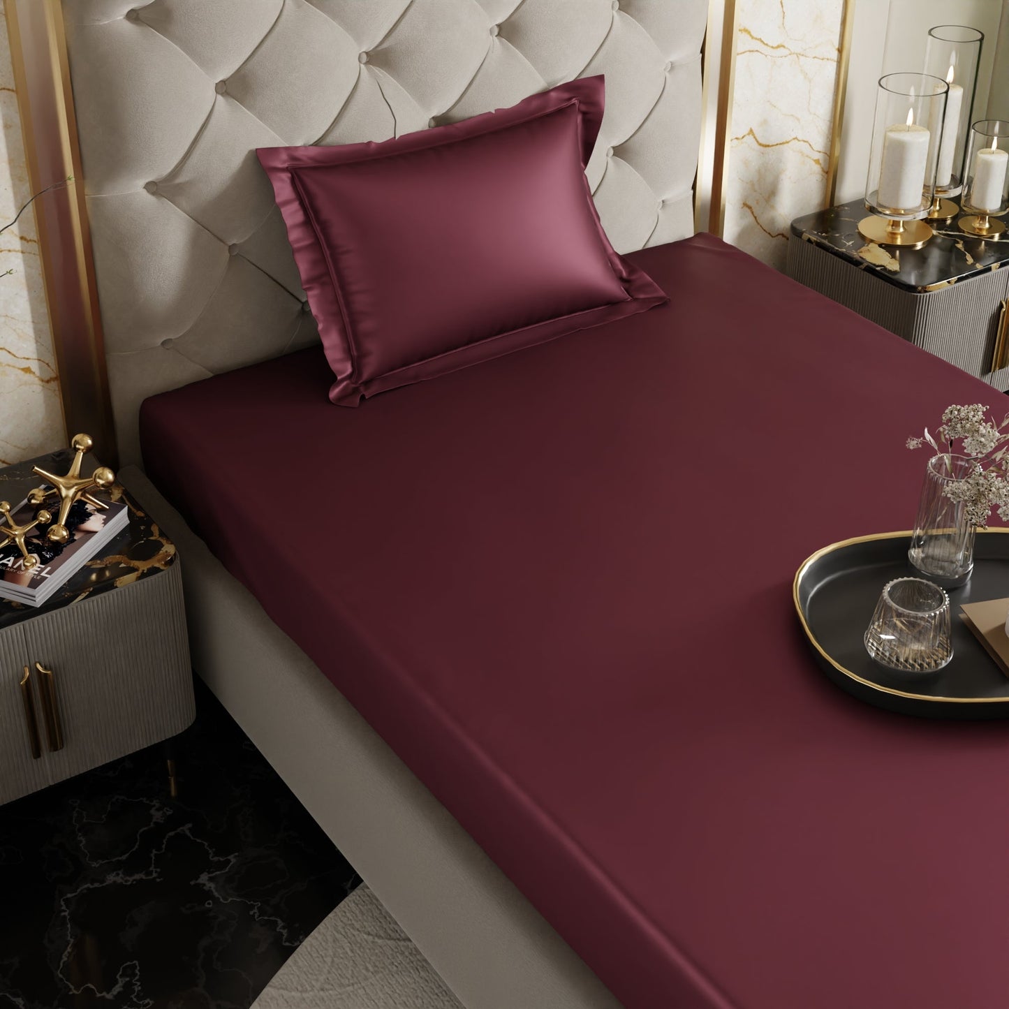 Velvet Wine Fitted Bedsheet Set