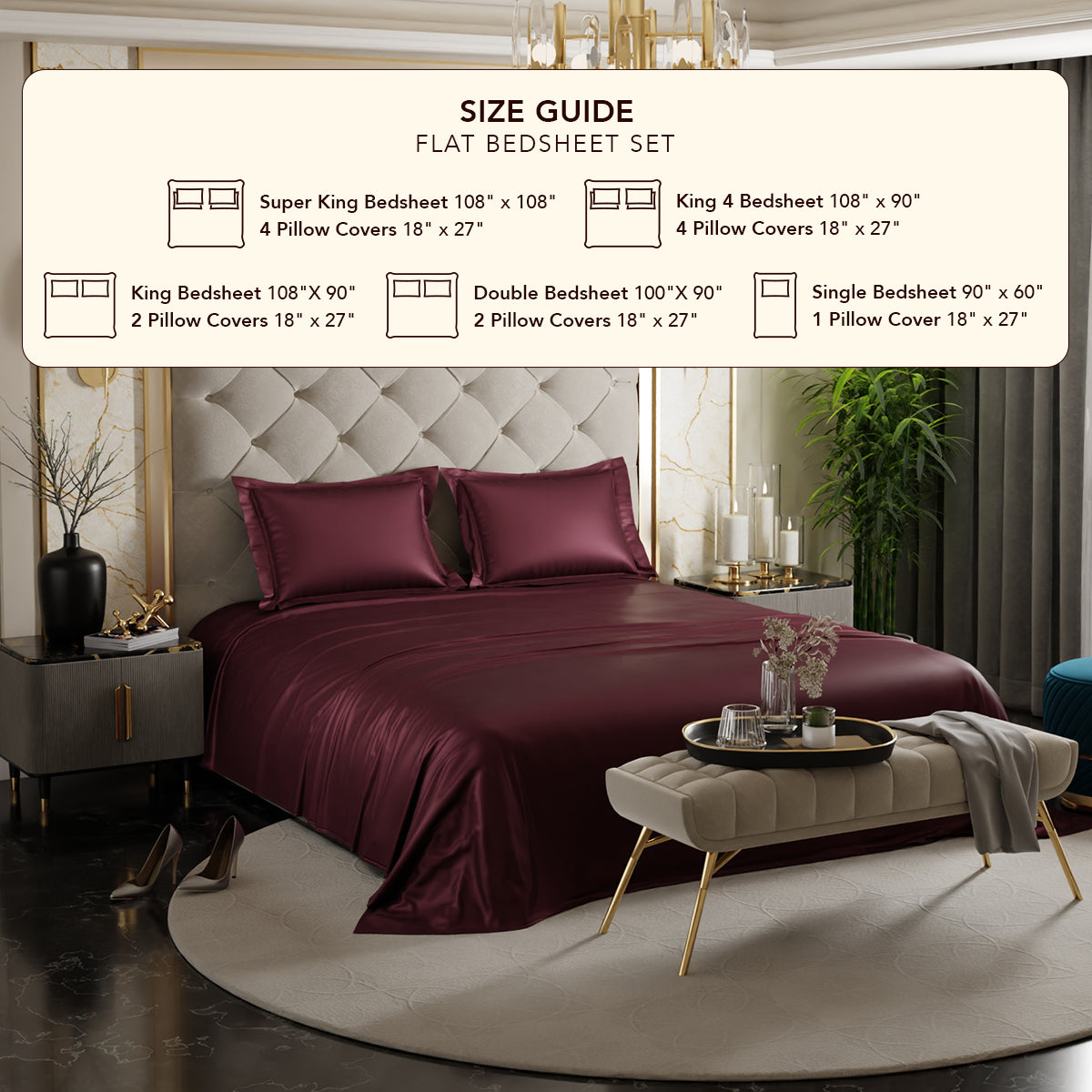 Velvet Wine Flat Bedsheet Set