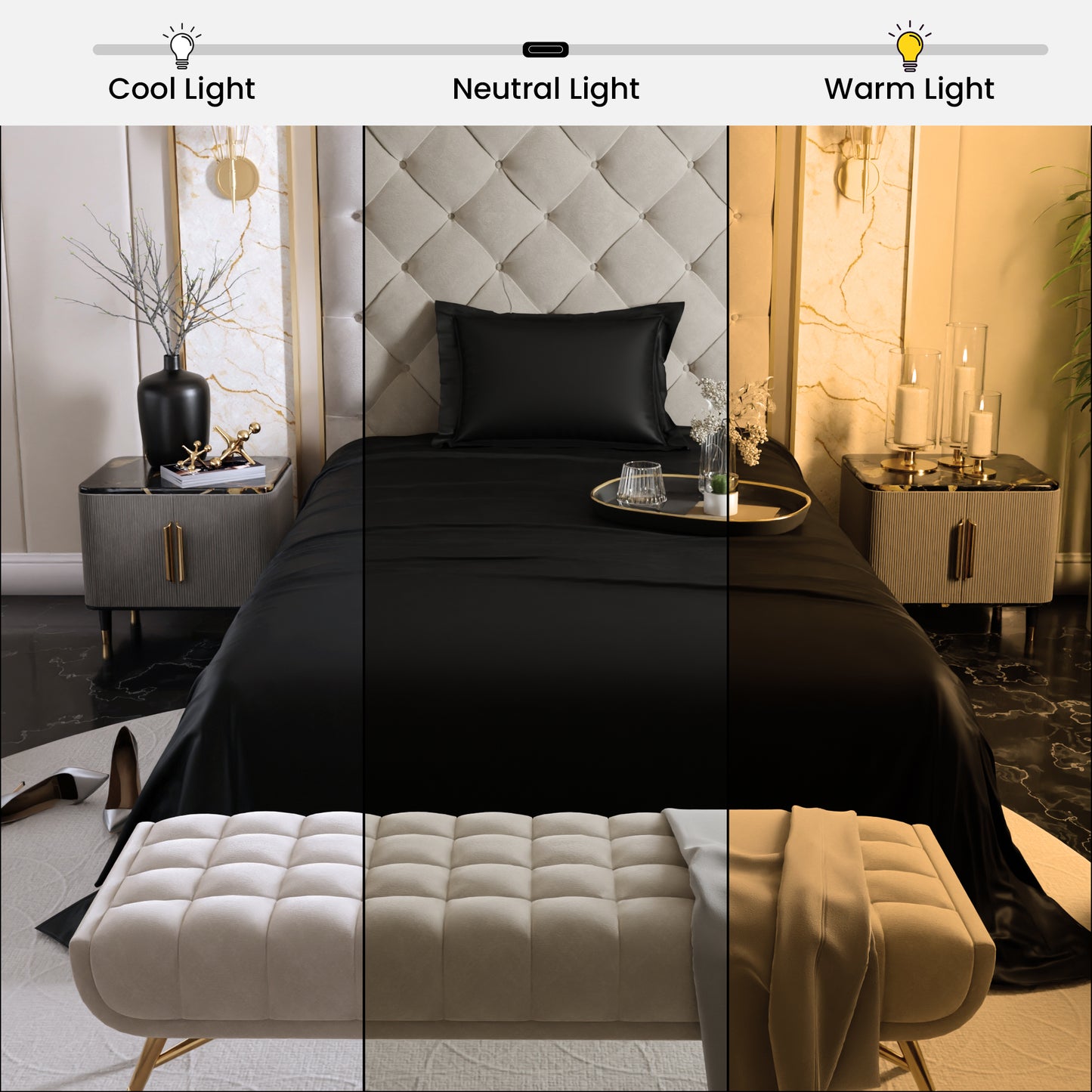 Midnight Black Flat Bedsheet Set