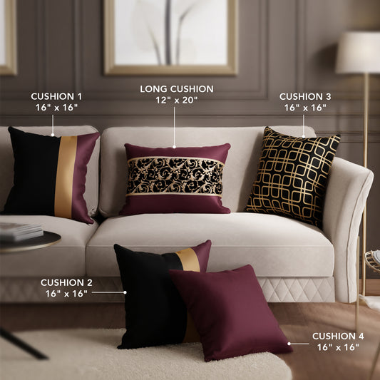 Wine Splendour Cushion Cover Set of 5 Combo (with fillers)