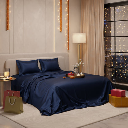Mystique Blue Flat Bedsheet Set