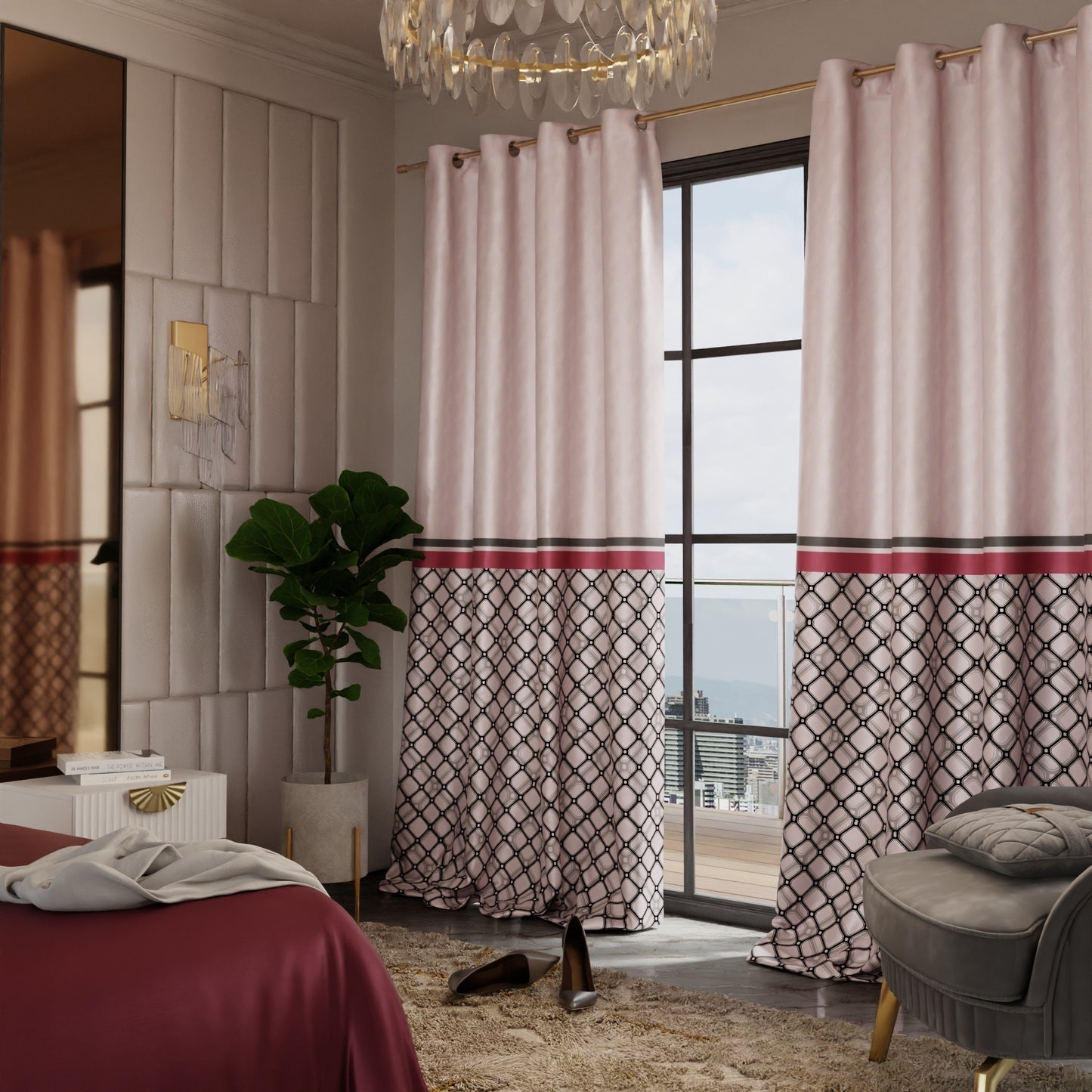 Noble Rose Satin Curtain with privacy lining