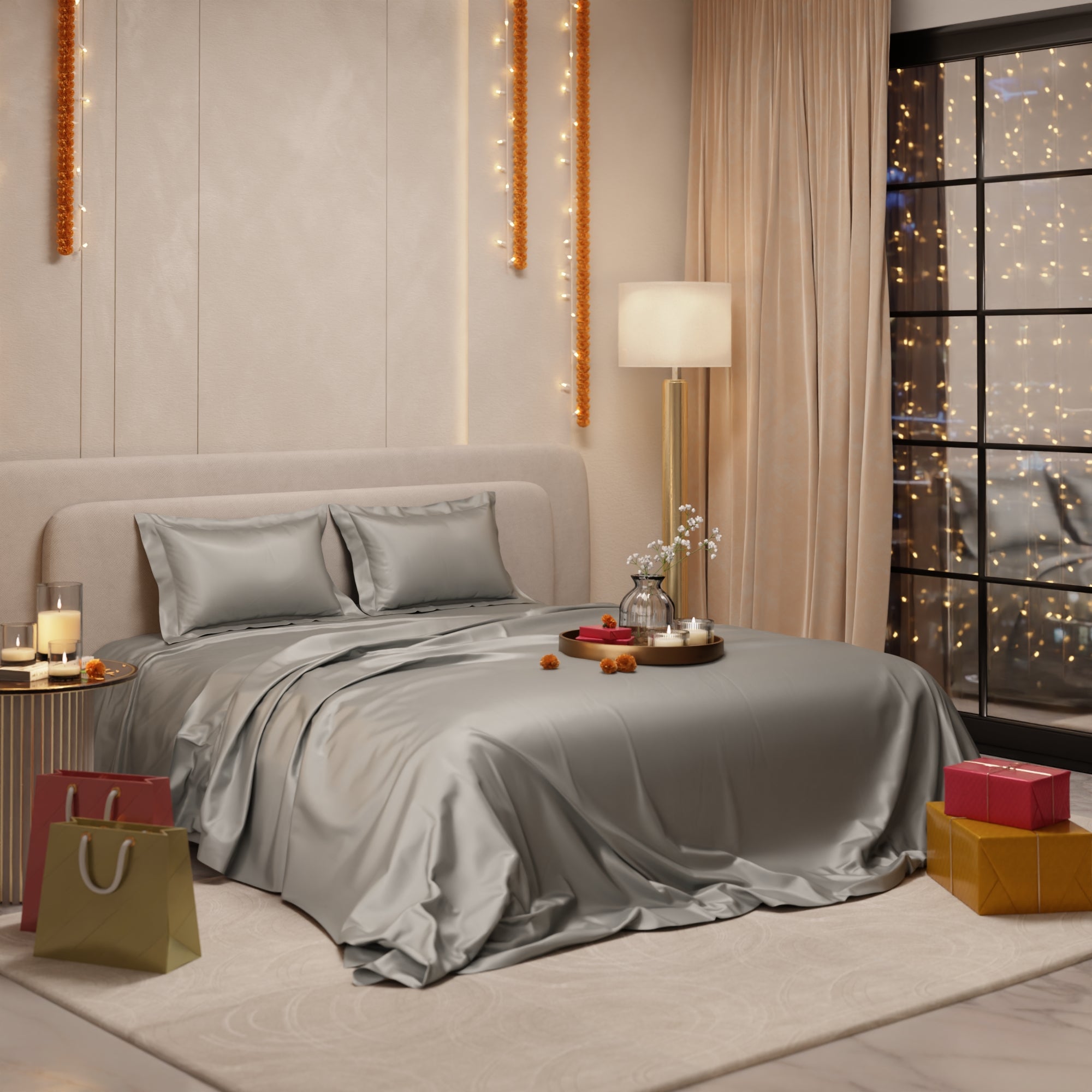 Harbour Mist Grey Flat Bedsheet Set