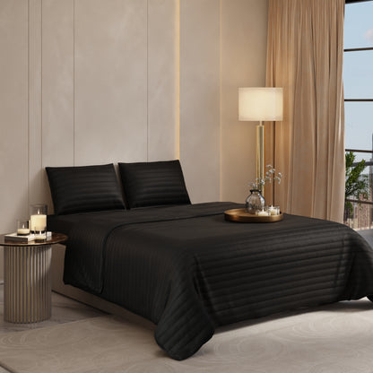 Midnight Black Quilted King Bed Cover Set