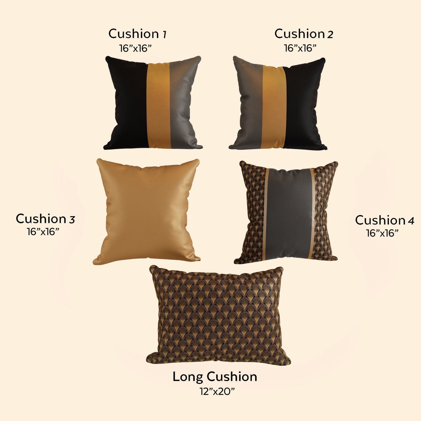 Golden Luxe Cushion Cover Set of 5 Combo (with fillers)