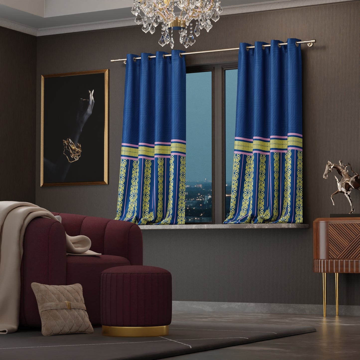 Blue Monarch Curtain with privacy lining