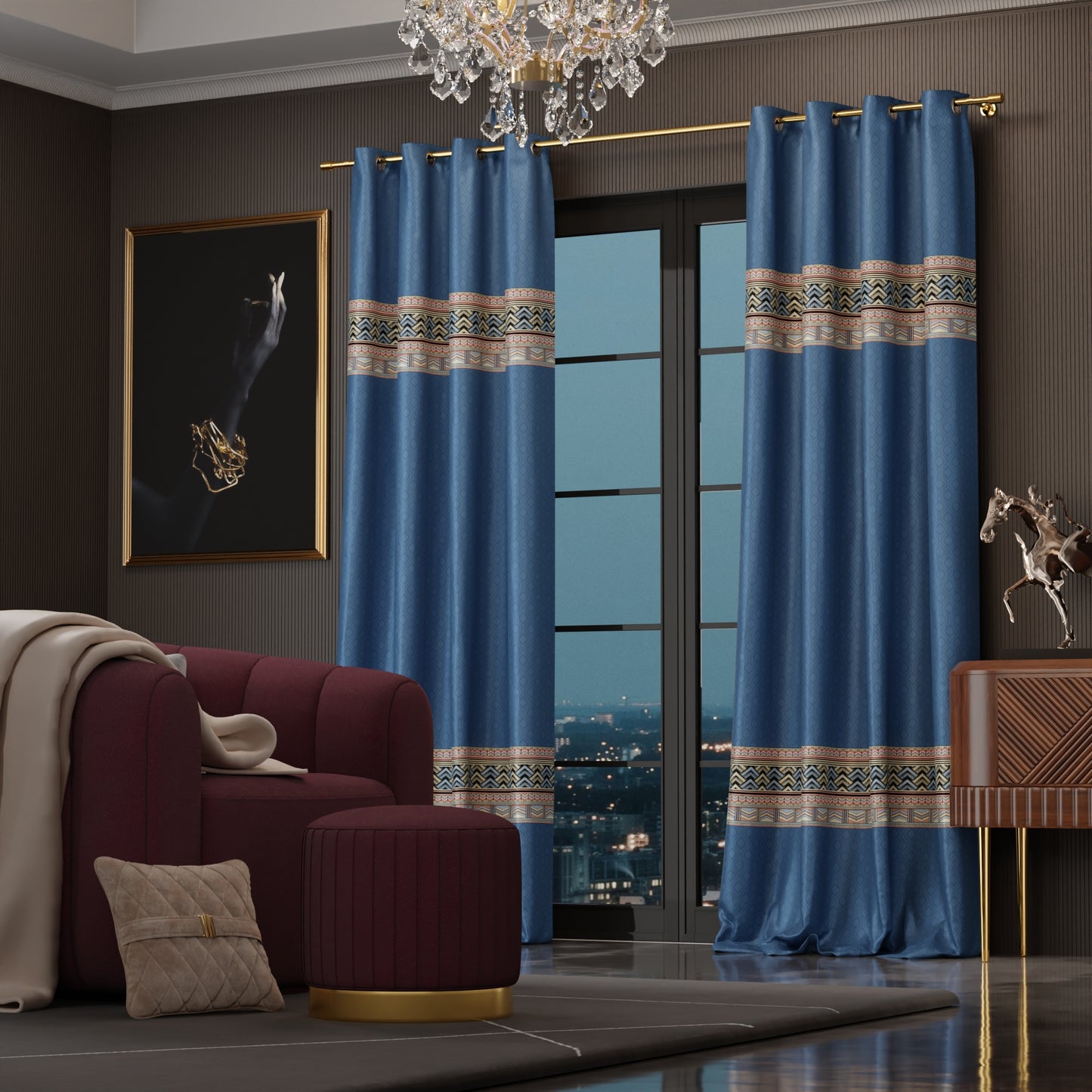 Celestial Blue Satin Curtain