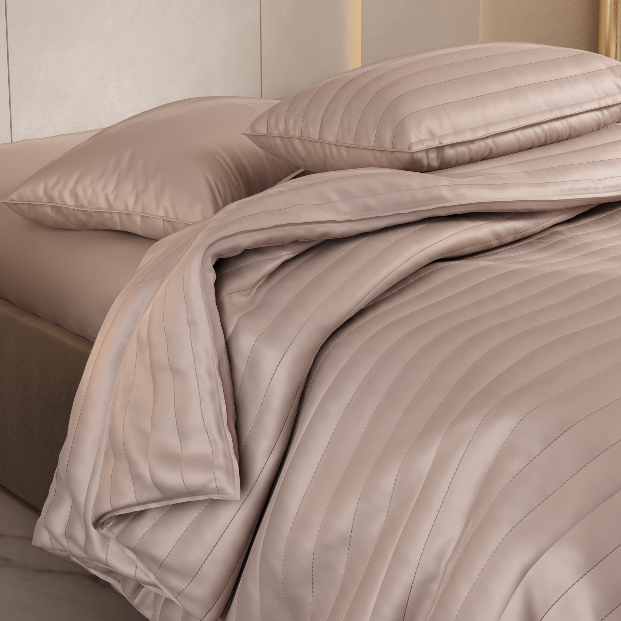 Champagne Quilted King Bed Cover Set