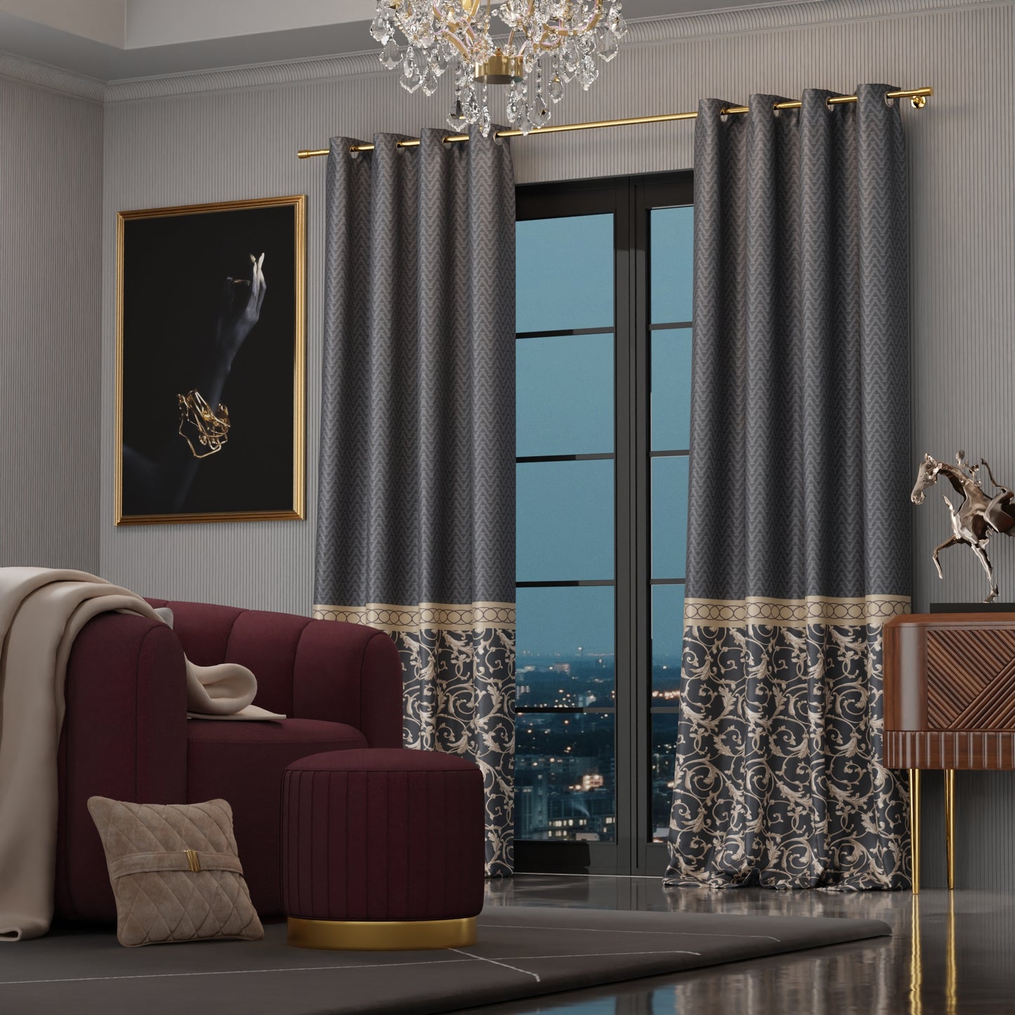 Regal Slate Satin Curtain