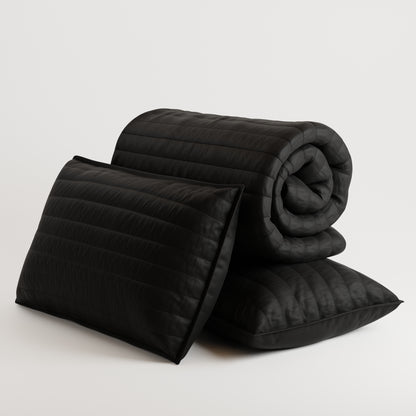 Midnight Black Quilted King Bed Cover Set