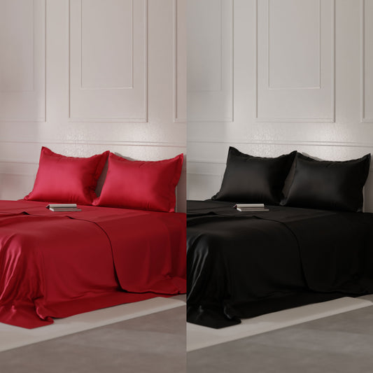 Flirty Red - Midnight Black Double Bedsheet Bundle