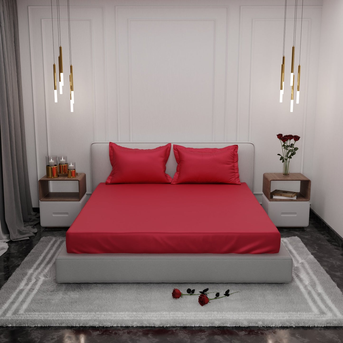 Flirty Red Fitted Bedsheet Set
