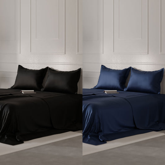 Midnight Black - Mystique Blue Double Bedsheet Bundle