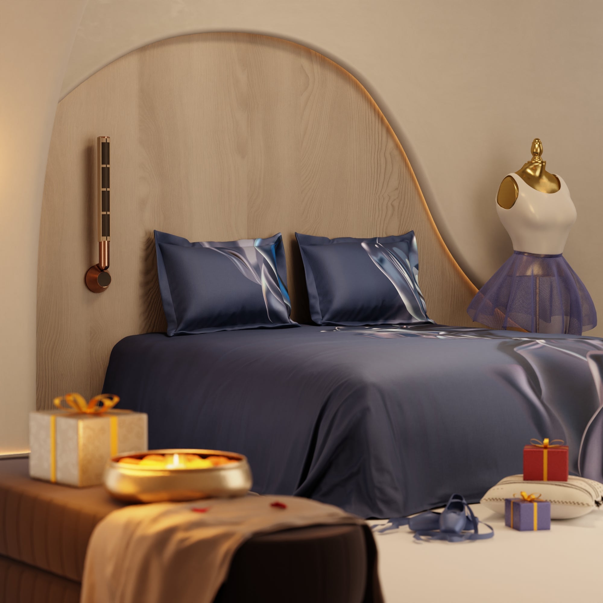 Midnight Cascade 100% Cotton Bedsheet Set
