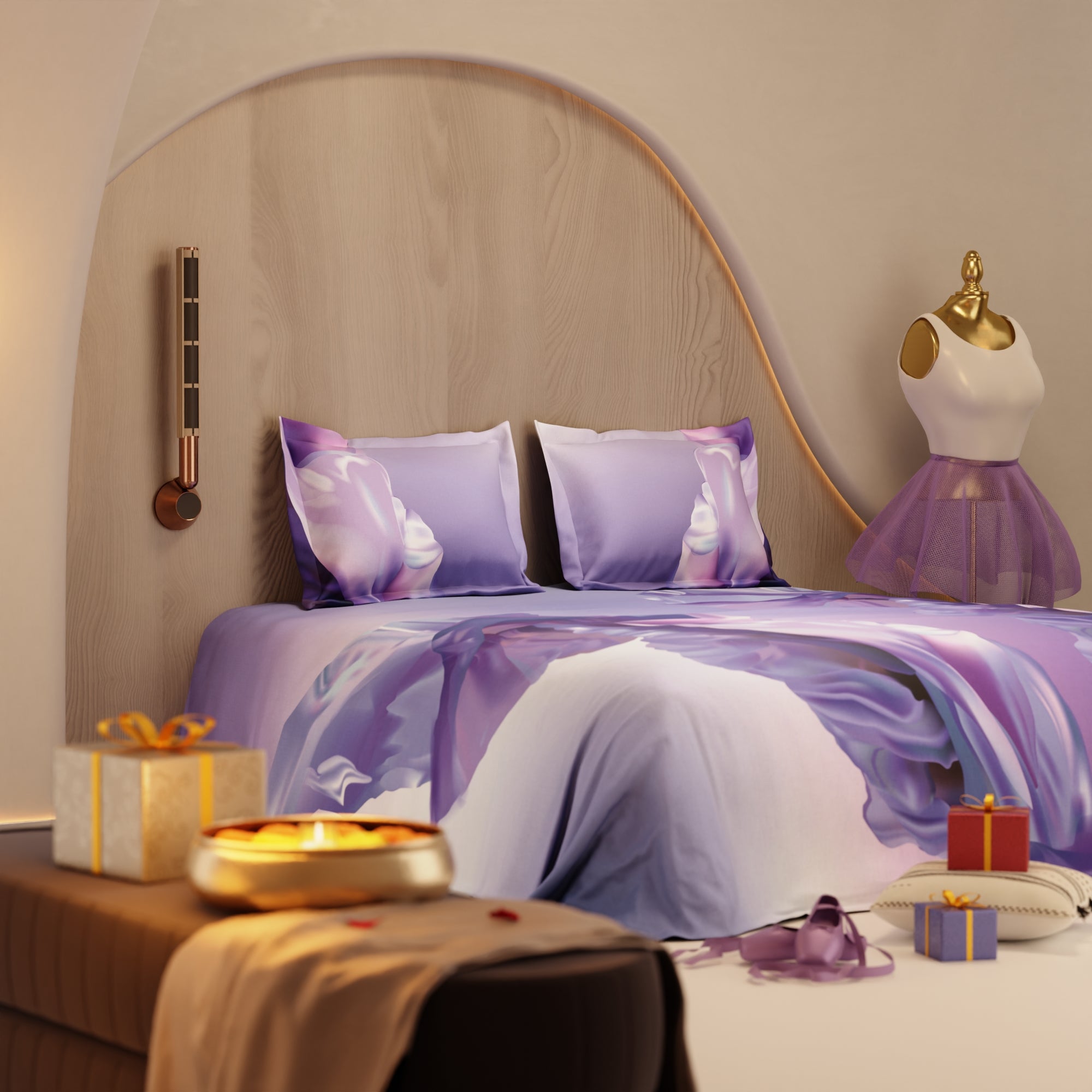 Lilac Twirl 100% Cotton Bedsheet Set