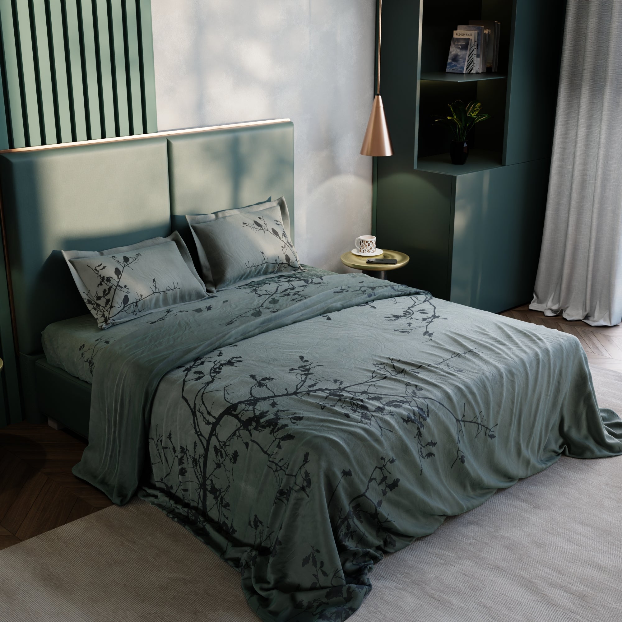 Teal Perch 100% Cotton Bedsheet Set