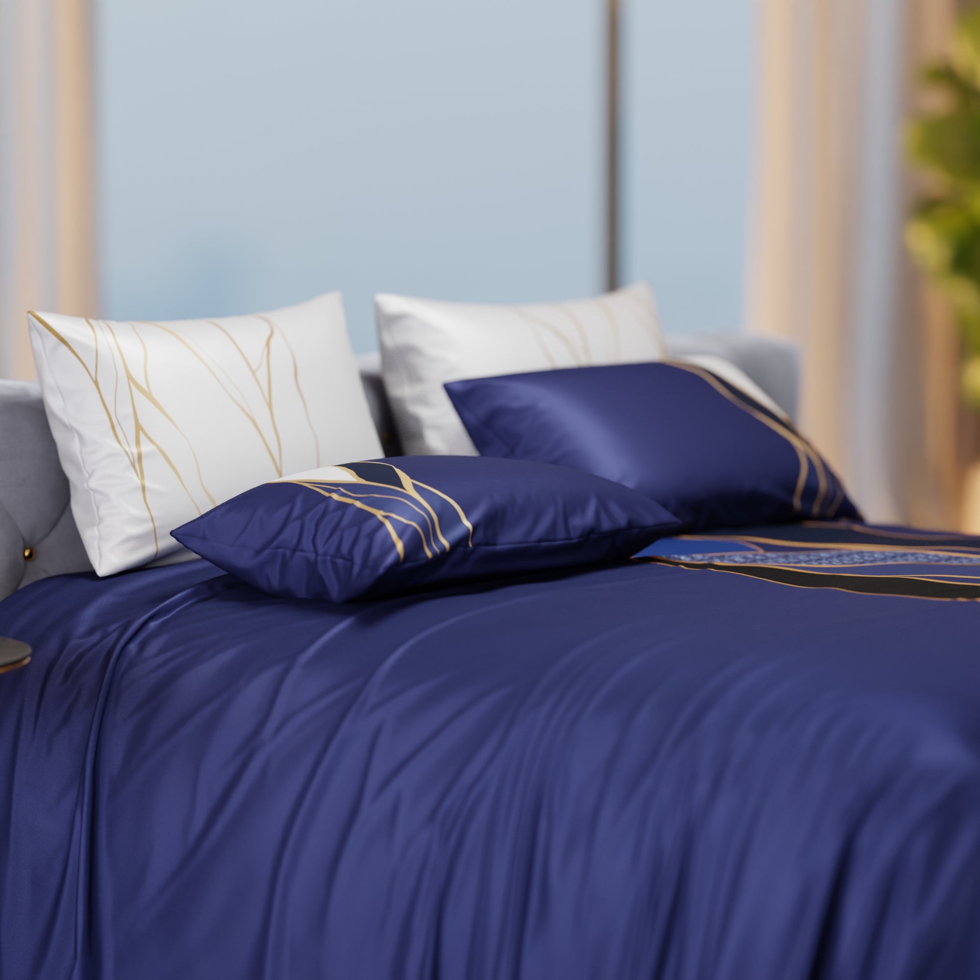 Indigo Fragment Enriched Cotton Bedsheet Set