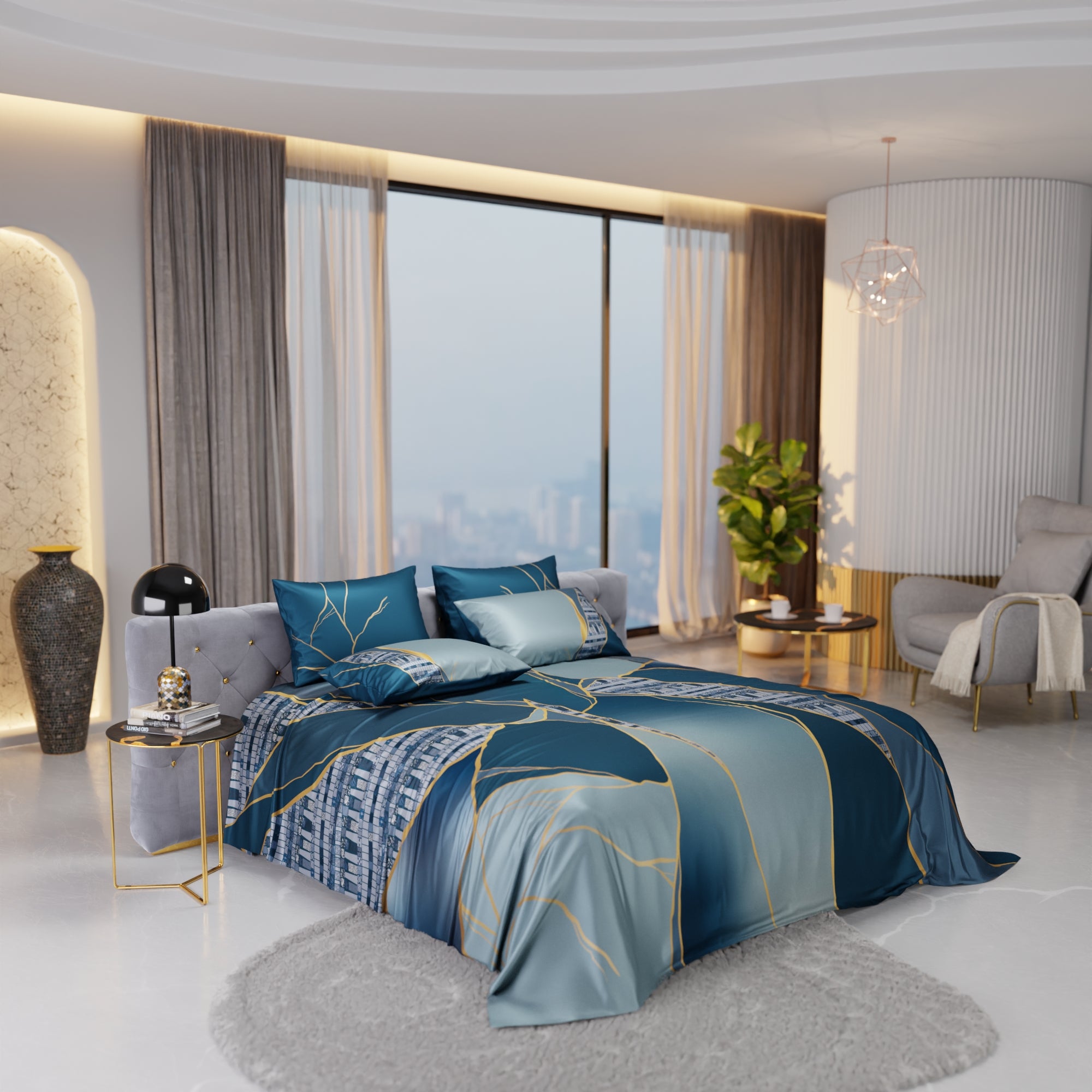 Teal Trance Enriched Cotton Bedsheet Set