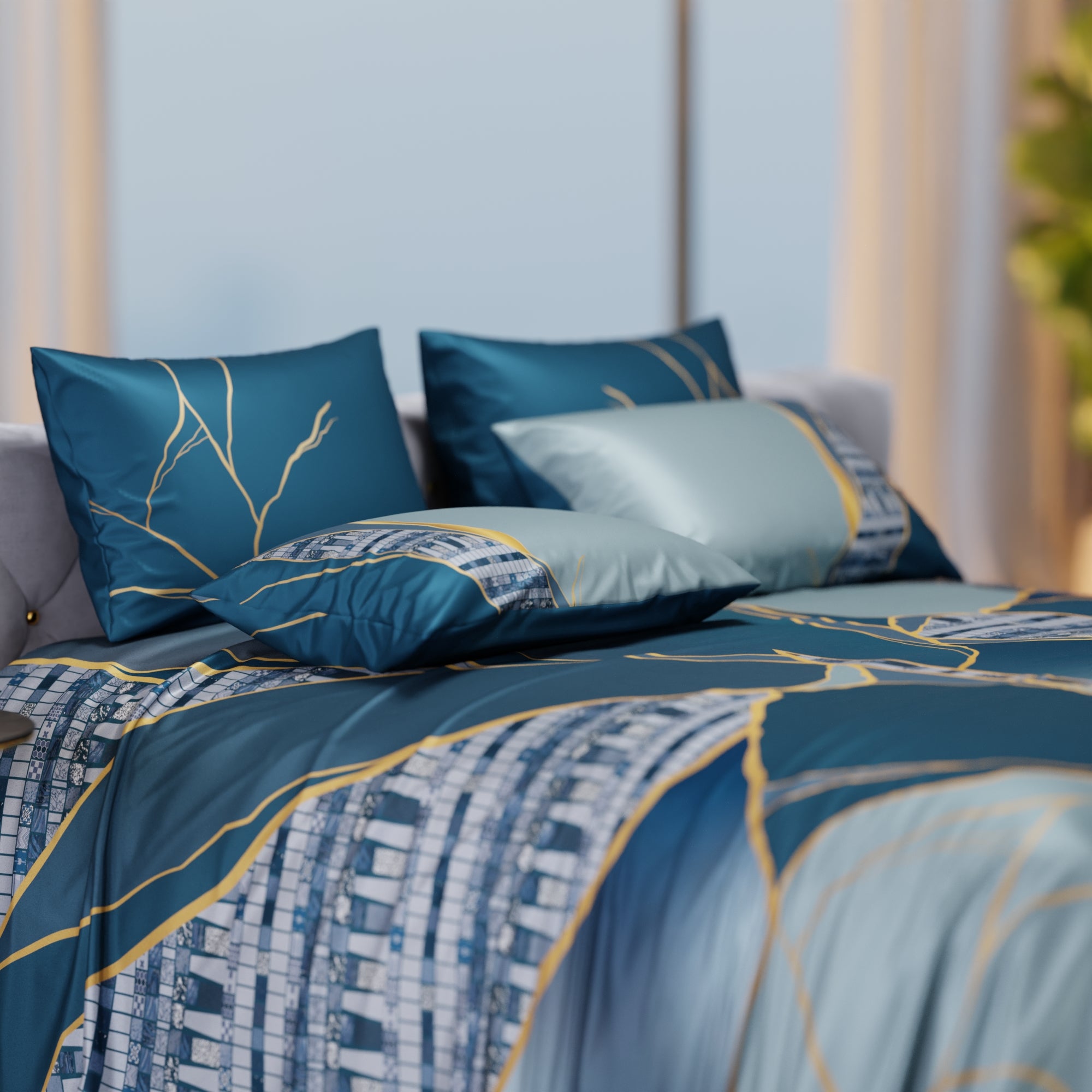 Teal Trance Enriched Cotton Bedsheet Set