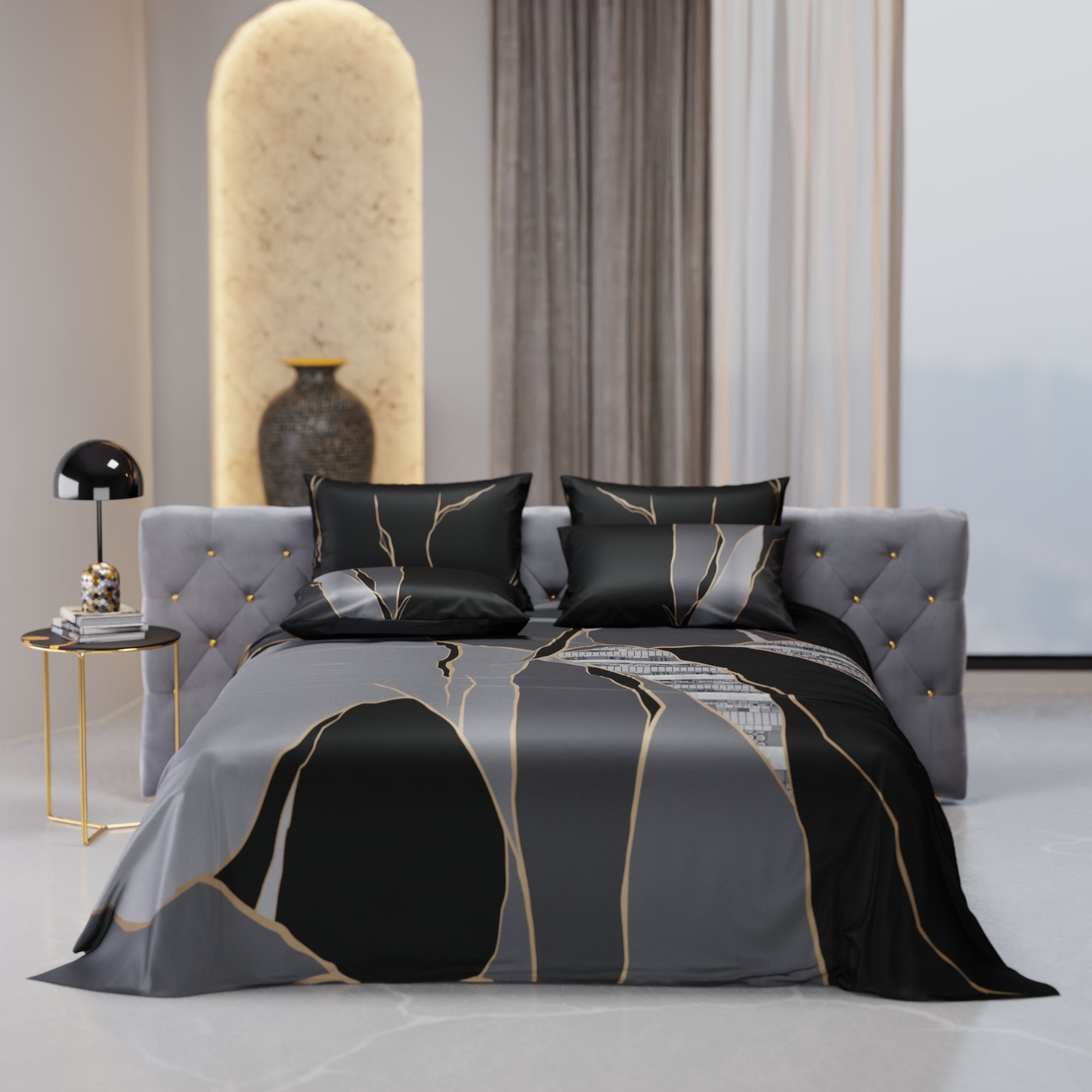 Charcoal Mirage Enriched Cotton Bedsheet Set