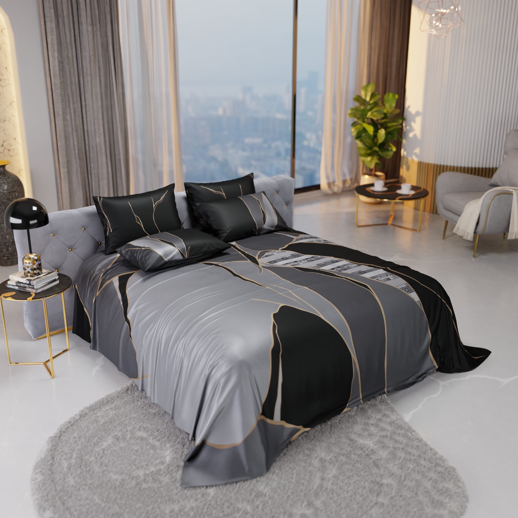 Charcoal Mirage Enriched Cotton Bedsheet Set