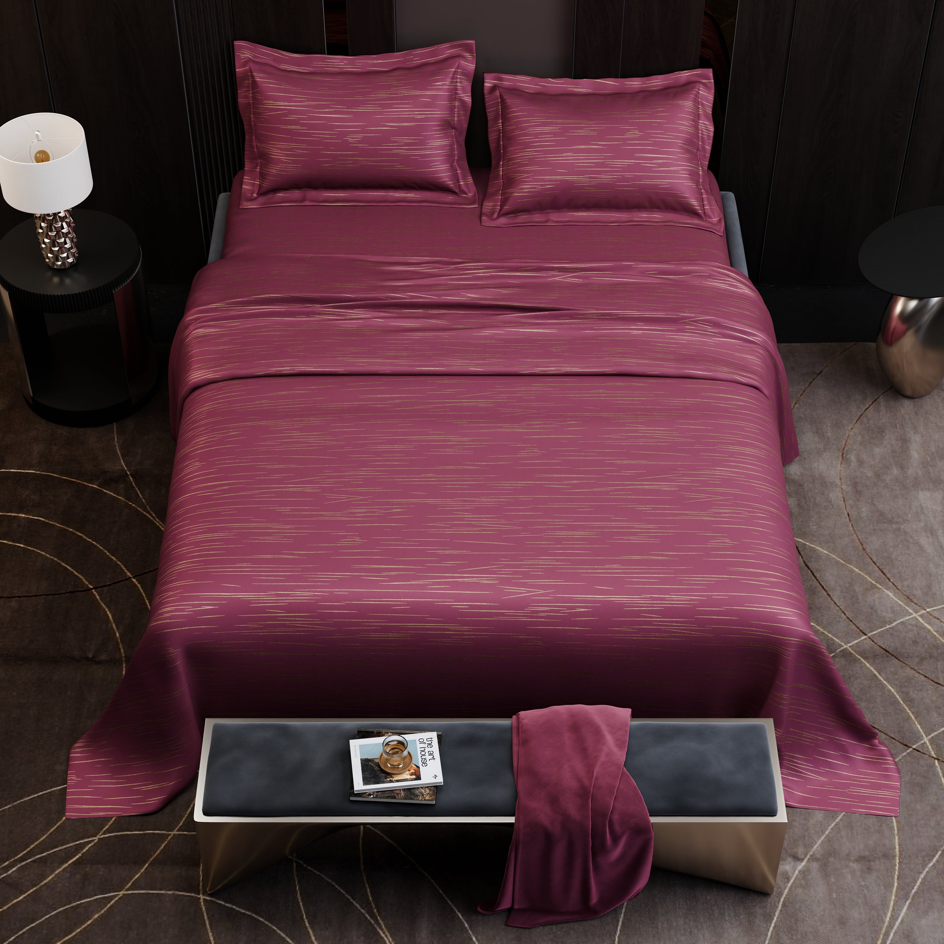 Crimson Radiance  Luxstre Cotton Bedsheet Set
