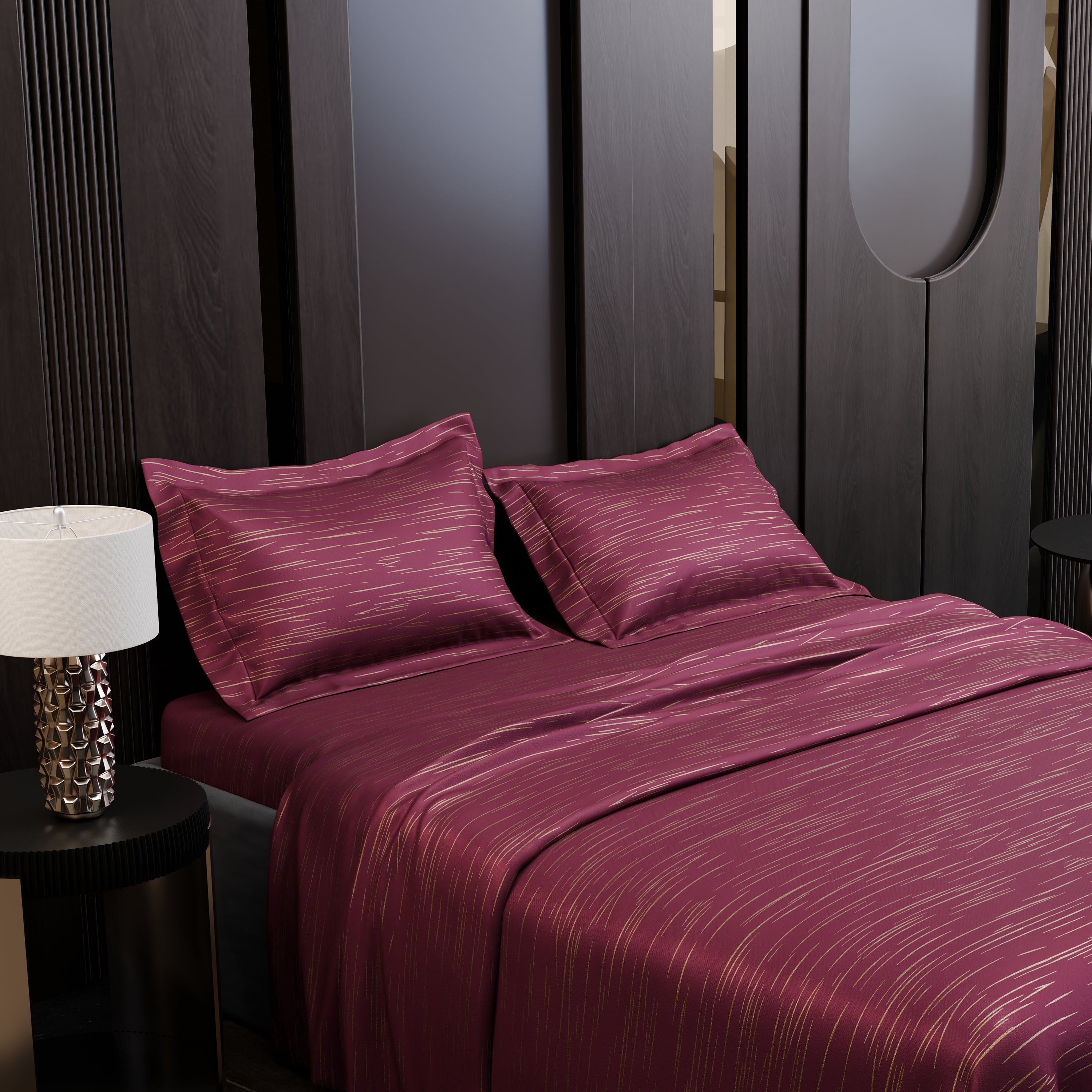 Crimson Radiance  Luxstre Cotton Bedsheet Set