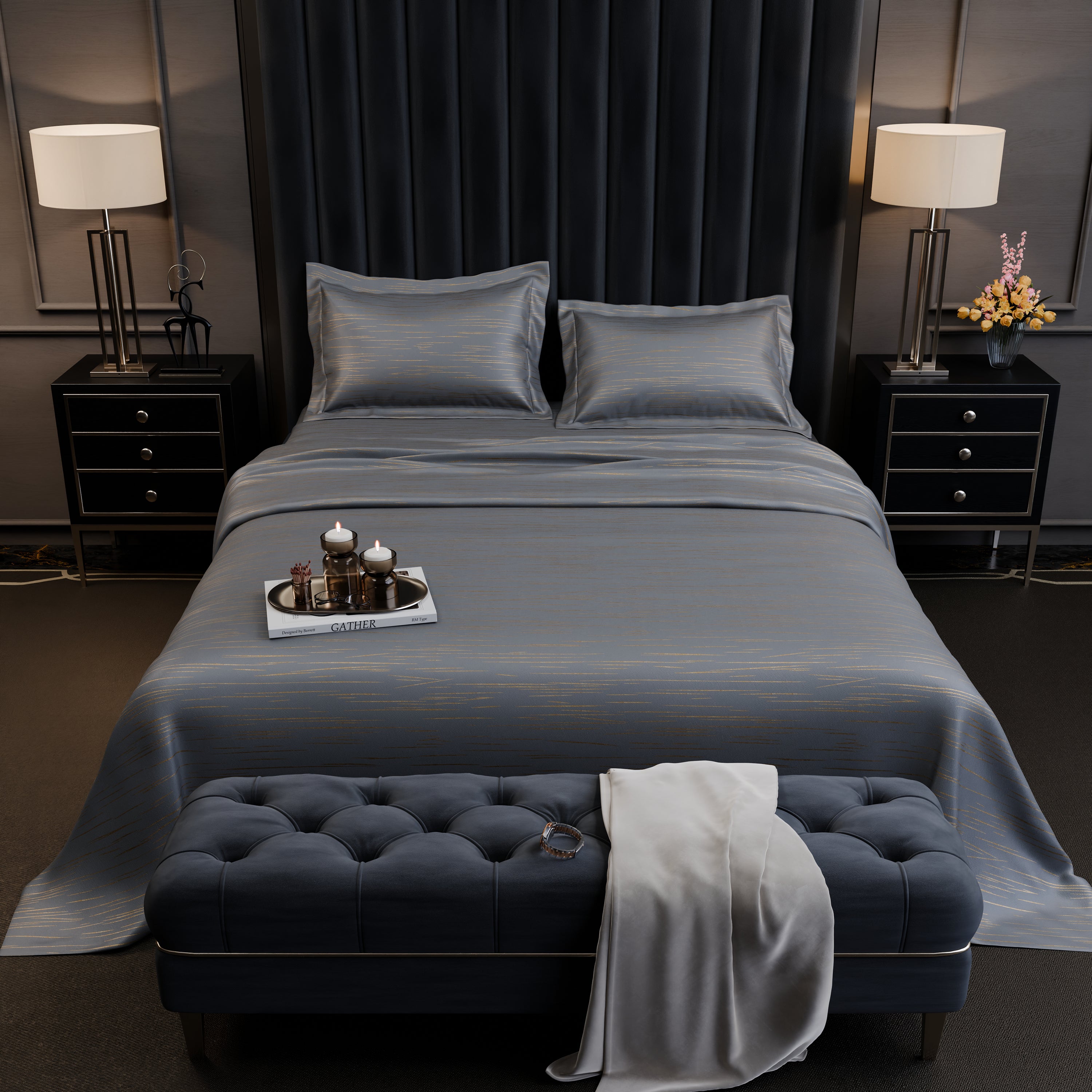 Golden Dusk Luxstre Cotton Bedsheet Set