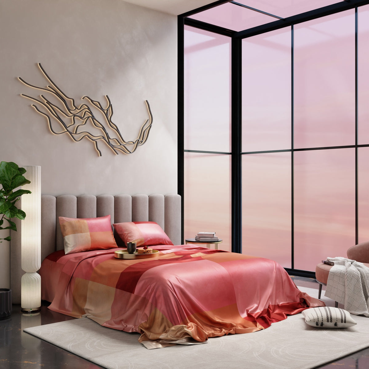 Coral Veil Ultra Satin Bedsheet Set