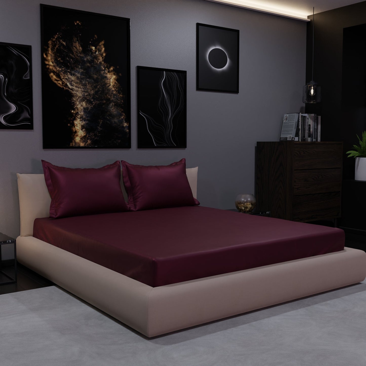 Velvet Wine Fitted Bedsheet Set