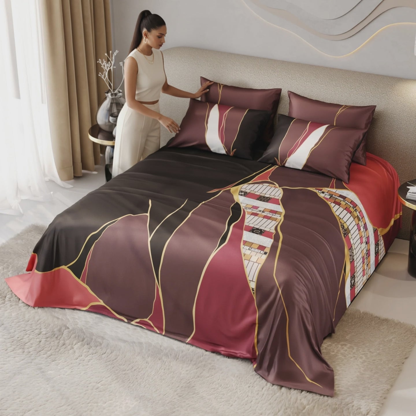Load video: Amber Veil Enriched Cotton Bedsheet Set