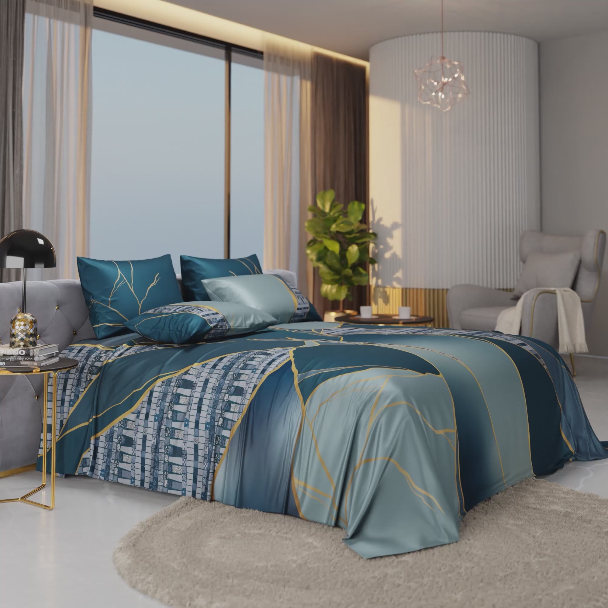 Teal Trance Enriched Cotton Bedsheet Set