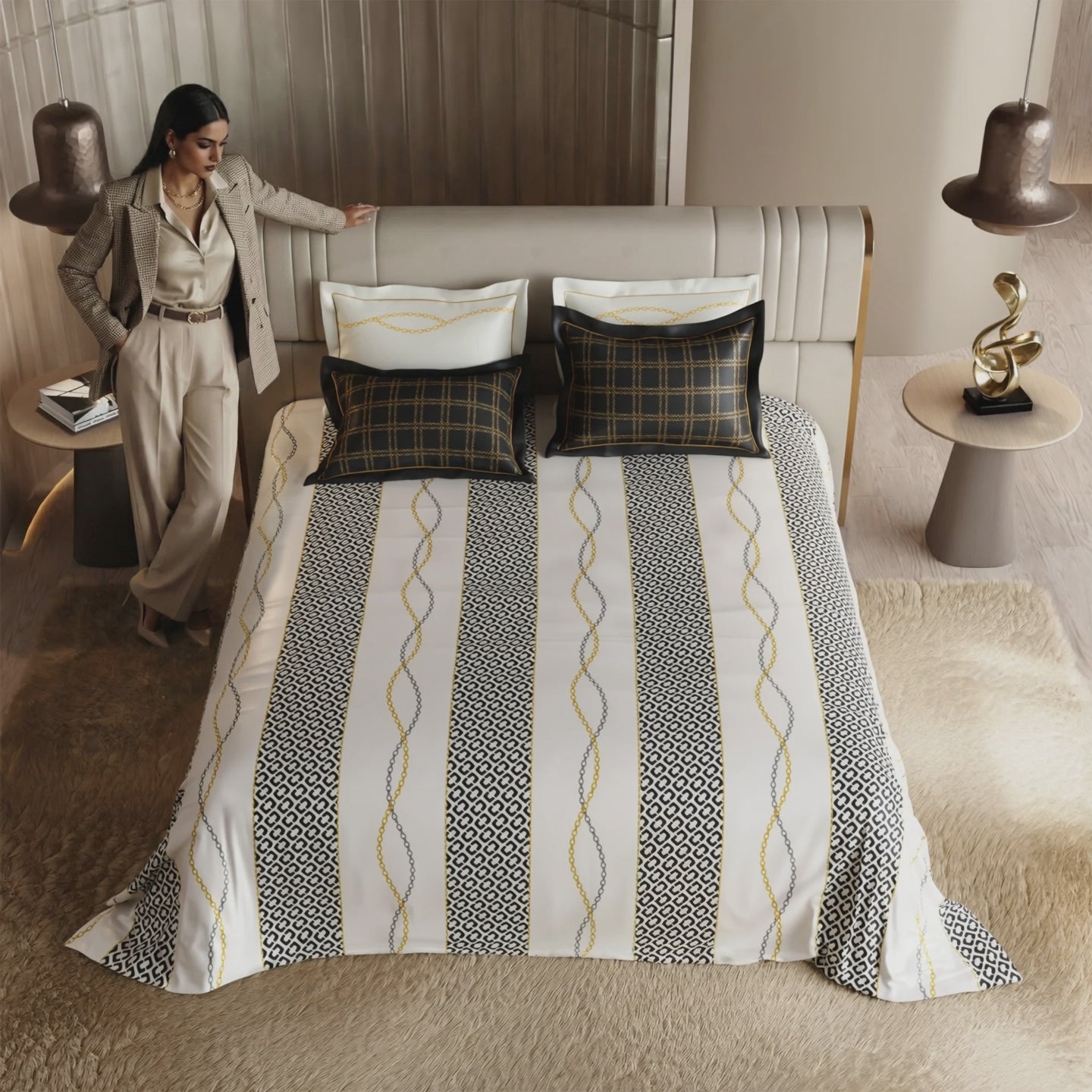 Load video: Couture Crescendo Bedsheet Set