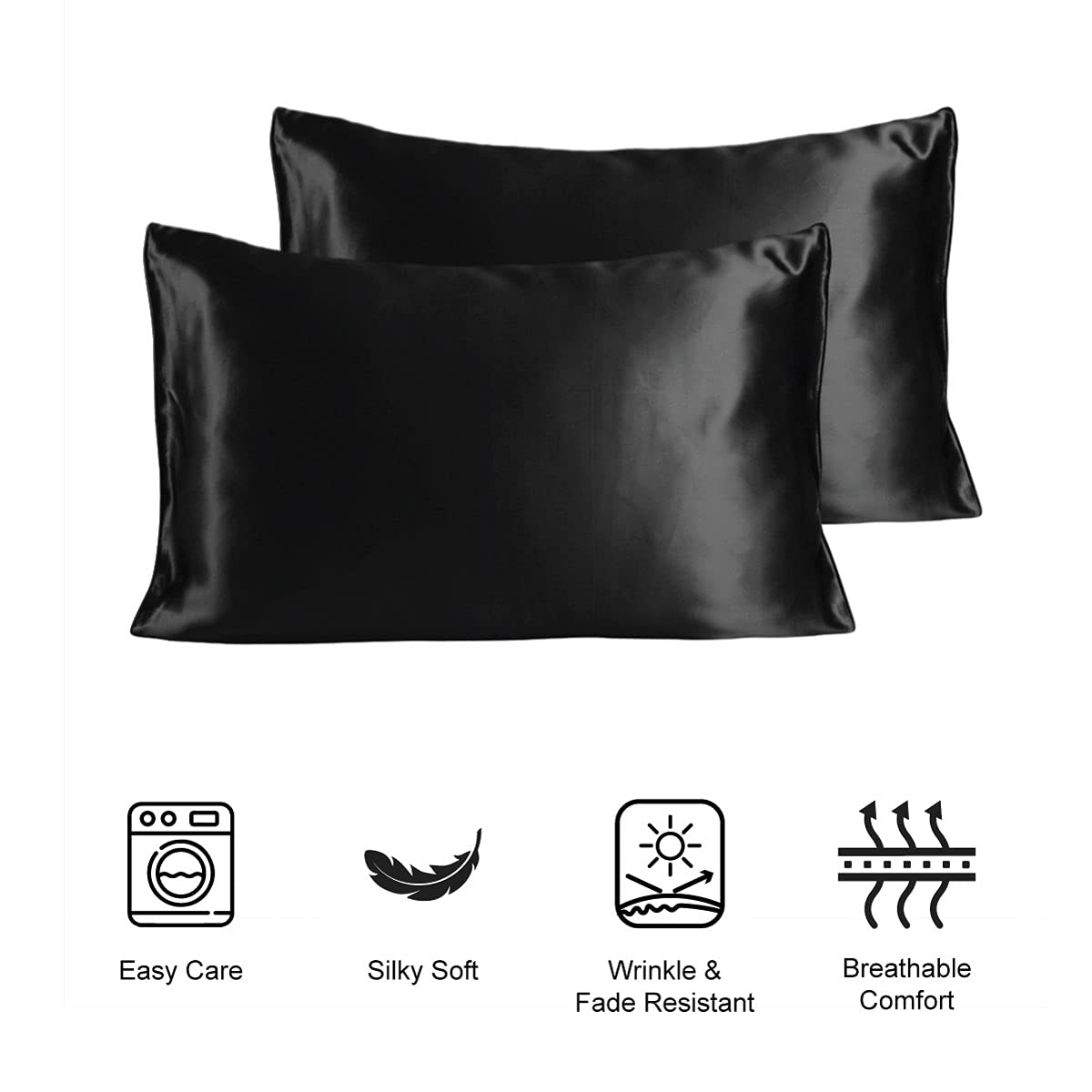 Stoa Paris Ultra Sateen Set of 2 Black Pillow Cover From SilkLike Collection