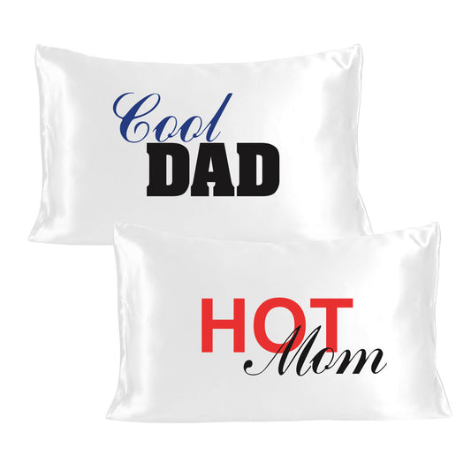 White Satin Silky Pillow Covers Set, Luxury Soft, Smooth Feel with Love Messages from "Cool Dad Hot Mom" Stoa Paris Pillow Tok Collection