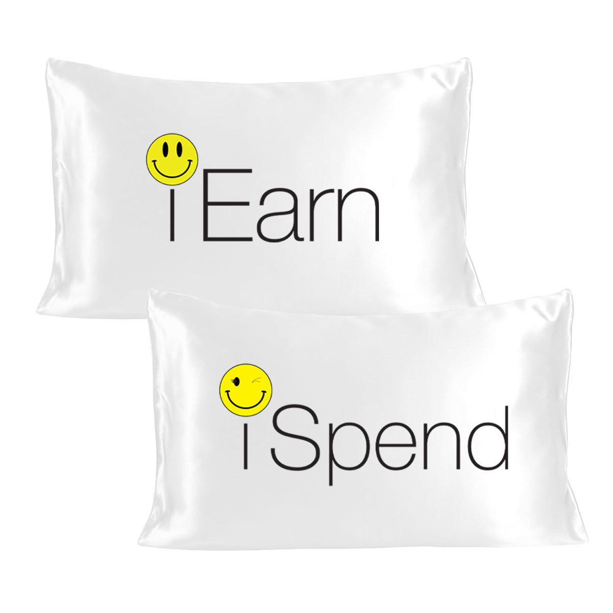 White Satin Silky Pillow Covers Set, Luxury Soft, Smooth Feel with Love Messages from "I Earn I Spend" Stoa Paris Pillow Tok Collection